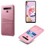 For LG K51S Calf Texture PC + PU Leather Back Cover Shockproof Case with Dual Card Slots(Rose Gold)