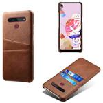 For LG K51S Calf Texture PC + PU Leather Back Cover Shockproof Case with Dual Card Slots(Brown)