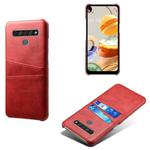 For LG K61 Calf Texture PC + PU Leather Back Cover Shockproof Case with Dual Card Slots(Red)