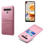 For LG K61 Calf Texture PC + PU Leather Back Cover Shockproof Case with Dual Card Slots(Rose Gold)