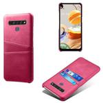 For LG K61 Calf Texture PC + PU Leather Back Cover Shockproof Case with Dual Card Slots(Rose Red)