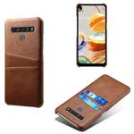 For LG K61 Calf Texture PC + PU Leather Back Cover Shockproof Case with Dual Card Slots(Brown)