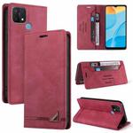 For OPPO A15s / A15 Skin Feel Anti-theft Brush Horizontal Flip Leather Case with Holder & Card Slots & Wallet(Wine Red)