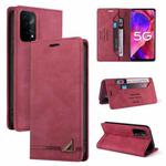 For OPPO A93 5G Skin Feel Anti-theft Brush Horizontal Flip Leather Case with Holder & Card Slots & Wallet(Wine Red)