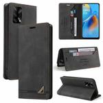 For OPPO F19 / A74 Skin Feel Anti-theft Brush Horizontal Flip Leather Case with Holder & Card Slots & Wallet(Black)