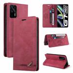 For OPPO Realme GT Skin Feel Anti-theft Brush Horizontal Flip Leather Case with Holder & Card Slots & Wallet(Wine Red)