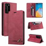 For Huawei P40 Pro Skin Feel Anti-theft Brush Horizontal Flip Leather Case with Holder & Card Slots & Wallet(Wine Red)