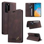 For Huawei P40 Pro Skin Feel Anti-theft Brush Horizontal Flip Leather Case with Holder & Card Slots & Wallet(Brown)