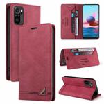 For Xiaomi Redmi Note 10 Skin Feel Anti-theft Brush Horizontal Flip Leather Case with Holder & Card Slots & Wallet(Wine Red)