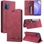 For Xiaomi Redmi 9T Skin Feel Anti-theft Brush Horizontal Flip Leather Case with Holder & Card Slots & Wallet(Wine Red)