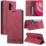 For Xiaomi Redmi Note 8 Pro Skin Feel Anti-theft Brush Horizontal Flip Leather Case with Holder & Card Slots & Wallet(Wine Red)