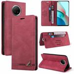 For Xiaomi Redmi Note 9 5G Skin Feel Anti-theft Brush Horizontal Flip Leather Case with Holder & Card Slots & Wallet(Wine Red)