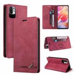 For Xiaomi Redmi Note 10 5G Skin Feel Anti-theft Brush Horizontal Flip Leather Case with Holder & Card Slots & Wallet(Wine Red)