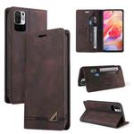 For Xiaomi Redmi Note 10 5G Skin Feel Anti-theft Brush Horizontal Flip Leather Case with Holder & Card Slots & Wallet(Brown)