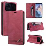 For Xiaomi Mi 11 Ultra Skin Feel Anti-theft Brush Horizontal Flip Leather Case with Holder & Card Slots & Wallet(Wine Red)