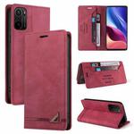 For Xiaomi Poco F3 Skin Feel Anti-theft Brush Horizontal Flip Leather Case with Holder & Card Slots & Wallet(Wine Red)