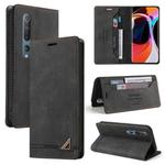 For Xiaomi Mi 10 5G Skin Feel Anti-theft Brush Horizontal Flip Leather Case with Holder & Card Slots & Wallet(Black)