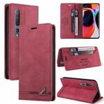 For Xiaomi Mi 10 5G Skin Feel Anti-theft Brush Horizontal Flip Leather Case with Holder & Card Slots & Wallet(Wine Red)