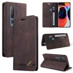 For Xiaomi Mi 10 5G Skin Feel Anti-theft Brush Horizontal Flip Leather Case with Holder & Card Slots & Wallet(Brown)