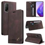 For Xiaomi Mi 10T Pro 5G Skin Feel Anti-theft Brush Horizontal Flip Leather Case with Holder & Card Slots & Wallet(Brown)