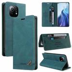 For Xiaomi Mi 11 Skin Feel Anti-theft Brush Horizontal Flip Leather Case with Holder & Card Slots & Wallet(Blue)