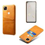 For Google Pixel 4a Calf Texture PC + PU Leather Back Cover Shockproof Case with Dual Card Slots(Orange)