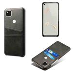 For Google Pixel 4a Calf Texture PC + PU Leather Back Cover Shockproof Case with Dual Card Slots(Black)