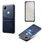 For Google Pixel 4a Calf Texture PC + PU Leather Back Cover Shockproof Case with Dual Card Slots(Blue)