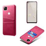 For Google Pixel 4a Calf Texture PC + PU Leather Back Cover Shockproof Case with Dual Card Slots(Rose Red)