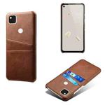 For Google Pixel 4a Calf Texture PC + PU Leather Back Cover Shockproof Case with Dual Card Slots(Brown)
