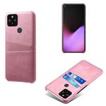 For Google Pixel 5 Calf Texture PC + PU Leather Back Cover Shockproof Case with Dual Card Slots(Pink)