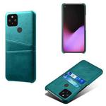 For Google Pixel 5 Calf Texture PC + PU Leather Back Cover Shockproof Case with Dual Card Slots(Green)