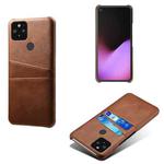 For Google Pixel 5 Calf Texture PC + PU Leather Back Cover Shockproof Case with Dual Card Slots(Brown)