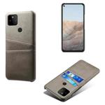 For Google Pixel 5a Calf Texture PC + PU Leather Back Cover Shockproof Case with Dual Card Slots(Grey)