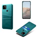 For Google Pixel 5a Calf Texture PC + PU Leather Back Cover Shockproof Case with Dual Card Slots(Green)