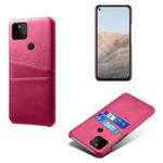 For Google Pixel 5a Calf Texture PC + PU Leather Back Cover Shockproof Case with Dual Card Slots(Rose Red)