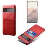 For Google Pixel 6 Pro Calf Texture PC + PU Leather Back Cover Shockproof Case with Dual Card Slots(Red)