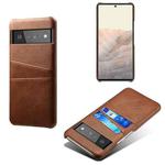 For Google Pixel 6 Pro Calf Texture PC + PU Leather Back Cover Shockproof Case with Dual Card Slots(Brown)