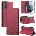 For Samsung Galaxy S21+ 5G Skin Feel Anti-theft Brush Horizontal Flip Leather Case with Holder & Card Slots & Wallet(Wine Red)