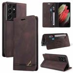 For Samsung Galaxy S21 Ultra 5G Skin Feel Anti-theft Brush Horizontal Flip Leather Case with Holder & Card Slots & Wallet(Brown)