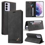 For Samsung Galaxy S21 FE 5G Skin Feel Anti-theft Brush Horizontal Flip Leather Case with Holder & Card Slots & Wallet(Black)