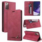 For Samsung Galaxy Note20 Skin Feel Anti-theft Brush Horizontal Flip Leather Case with Holder & Card Slots & Wallet(Wine Red)