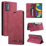 For Samsung Galaxy F52 5G Skin Feel Anti-theft Brush Horizontal Flip Leather Case with Holder & Card Slots & Wallet(Wine Red)