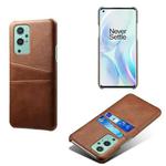 For OnePlus 9 Calf Texture PC + PU Leather Back Cover Shockproof Case with Dual Card Slots(Brown)