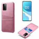 For OnePlus 8T Calf Texture PC + PU Leather Back Cover Shockproof Case with Dual Card Slots(Pink)