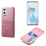 For OnePlus 9 Pro Calf Texture PC + PU Leather Back Cover Shockproof Case with Dual Card Slots(Pink)