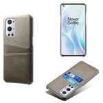 For OnePlus 9 Pro Calf Texture PC + PU Leather Back Cover Shockproof Case with Dual Card Slots(Grey)