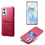 For OnePlus 9 Pro Calf Texture PC + PU Leather Back Cover Shockproof Case with Dual Card Slots(Rose Red)