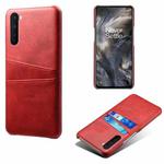 For OnePlus Nord Calf Texture PC + PU Leather Back Cover Shockproof Case with Dual Card Slots(Red)