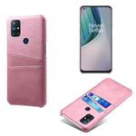For OnePlus Nord N10 5G Calf Texture PC + PU Leather Back Cover Shockproof Case with Dual Card Slots(Pink)